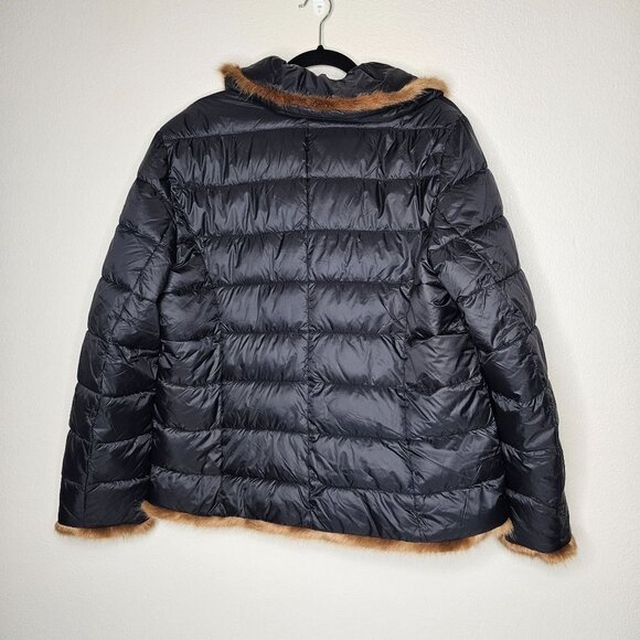 Dennis Basso Size Large Black Quilted Jacket WIth Fauz Mink Trim Puffer - Picture 7 of 7